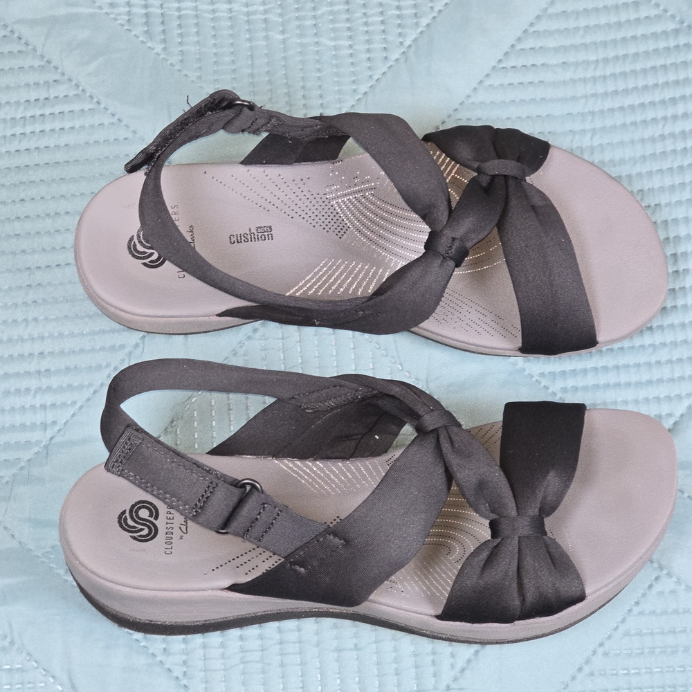 🌸 Clarks Cloudsteppers Cushion Soft Sandals Women's Size 8 Black - Picture 12 of 14